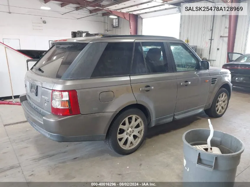 2008 Land Rover Range Rover Sport Hse VIN: SALSK25478A128969 Lot: 40016296