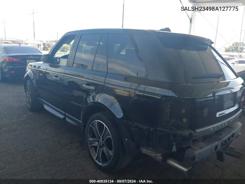 2008 Land Rover Range Rover Sport Supercharged VIN: SALSH23498A127775 Lot: 40035134