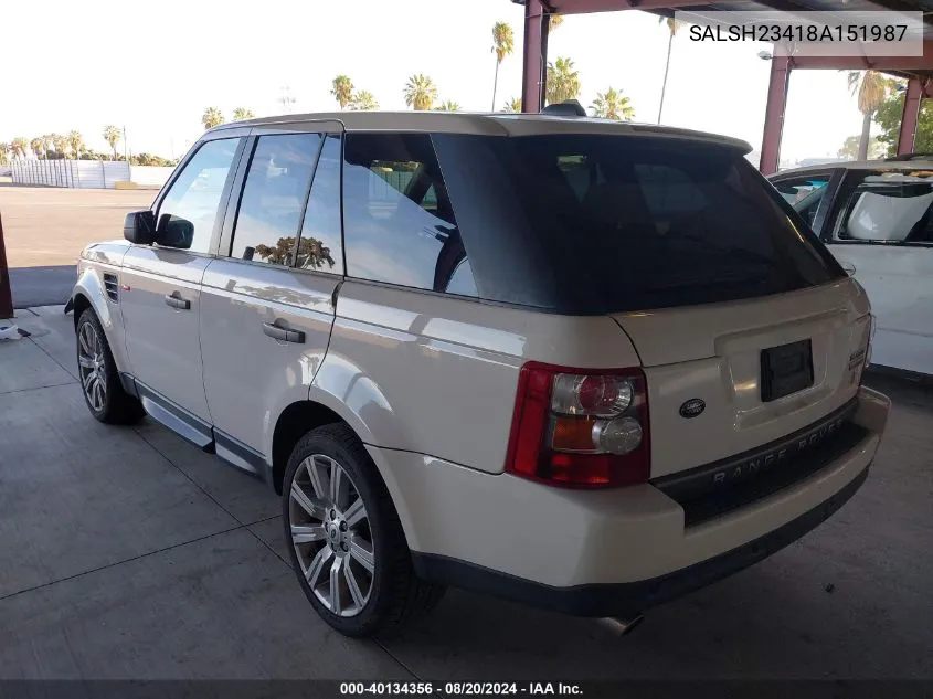 2008 Land Rover Range Rover Sport Supercharged VIN: SALSH23418A151987 Lot: 40134356