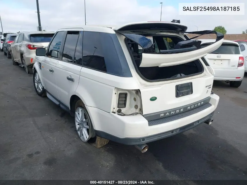 2008 Land Rover Range Rover Sport Hse VIN: SALSF25498A187185 Lot: 40151427