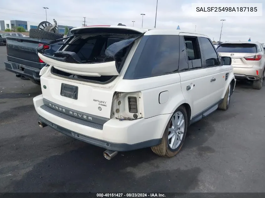 2008 Land Rover Range Rover Sport Hse VIN: SALSF25498A187185 Lot: 40151427