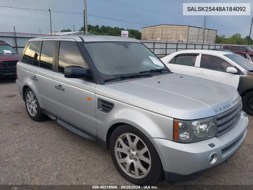 2008 Land Rover Range Rover Sport Hse VIN: SALSK25448A184092 Lot: 40219906