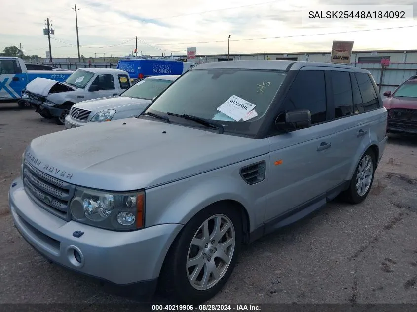 2008 Land Rover Range Rover Sport Hse VIN: SALSK25448A184092 Lot: 40219906