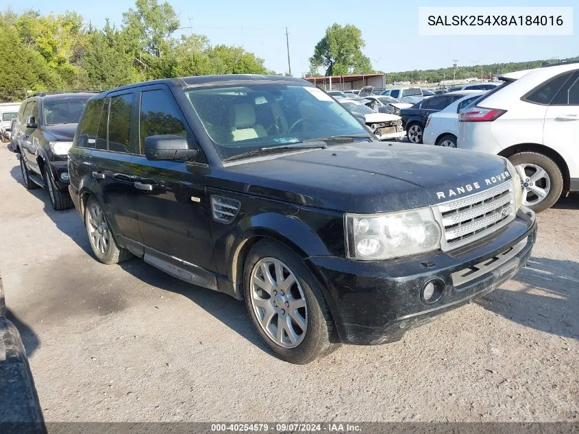 2008 Land Rover Range Rover Sport Hse VIN: SALSK254X8A184016 Lot: 40254579