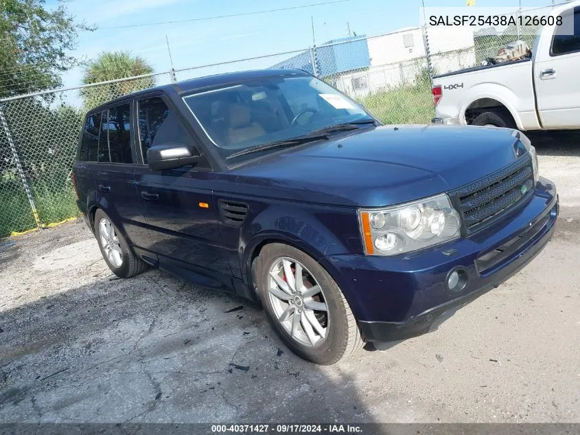 2008 Land Rover Range Rover Sport Hse VIN: SALSF25438A126608 Lot: 40371427