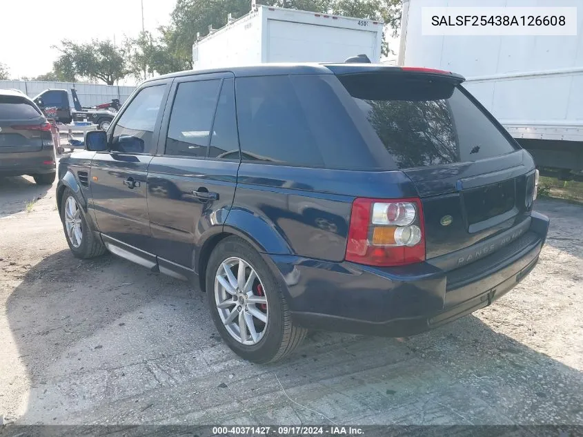 2008 Land Rover Range Rover Sport Hse VIN: SALSF25438A126608 Lot: 40371427