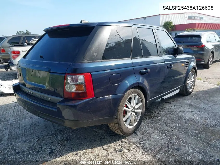 2008 Land Rover Range Rover Sport Hse VIN: SALSF25438A126608 Lot: 40371427