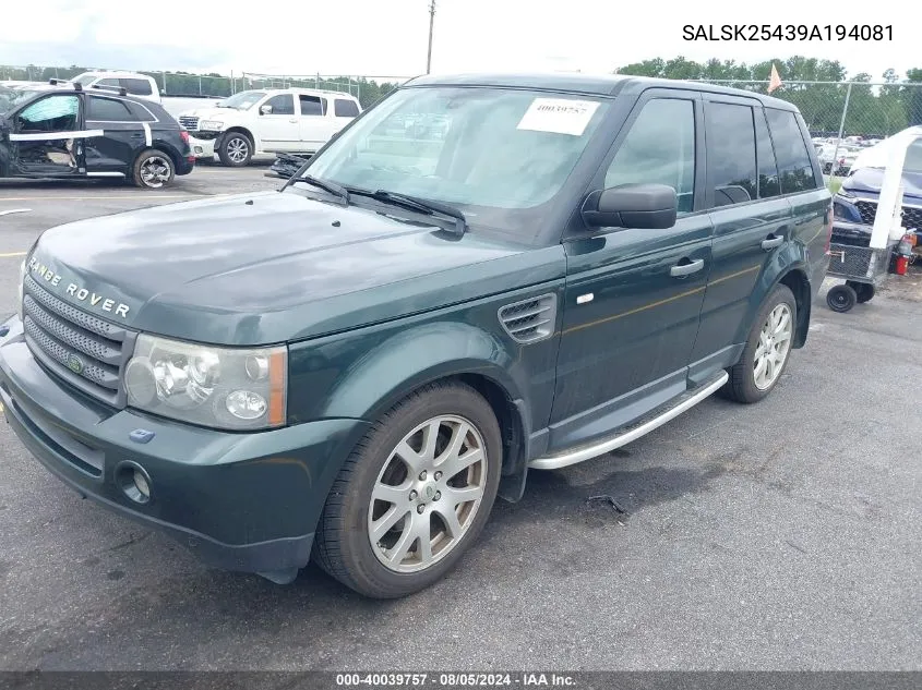 2009 Land Rover Range Rover Sport Hse VIN: SALSK25439A194081 Lot: 40039757