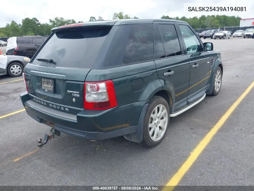 SALSK25439A194081 2009 Land Rover Range Rover Sport Hse