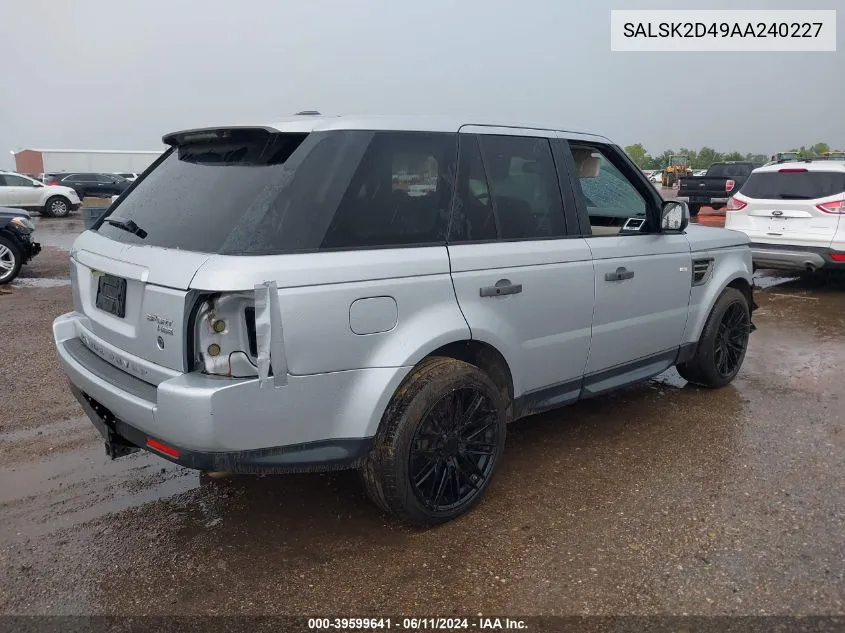 2010 Land Rover Range Rover Sport Hse VIN: SALSK2D49AA240227 Lot: 39599641