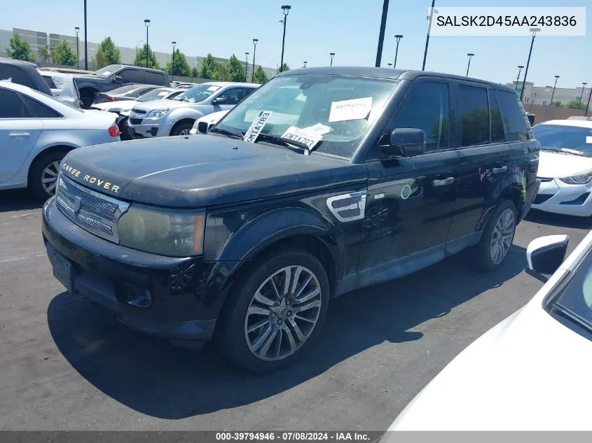 2010 Land Rover Range Rover Sport Hse VIN: SALSK2D45AA243836 Lot: 39794946