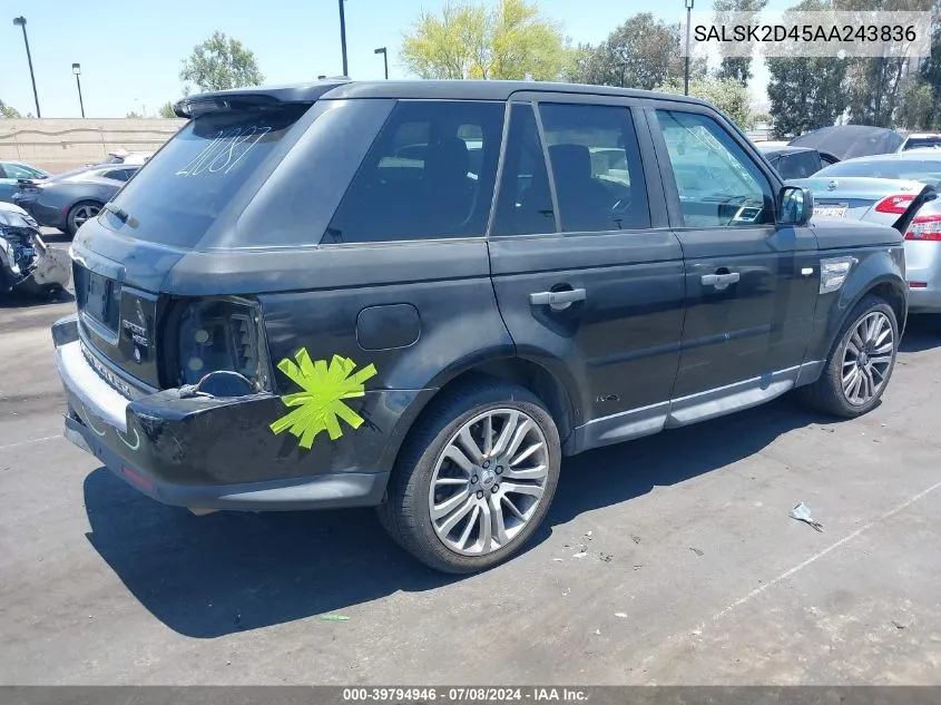 2010 Land Rover Range Rover Sport Hse VIN: SALSK2D45AA243836 Lot: 39794946