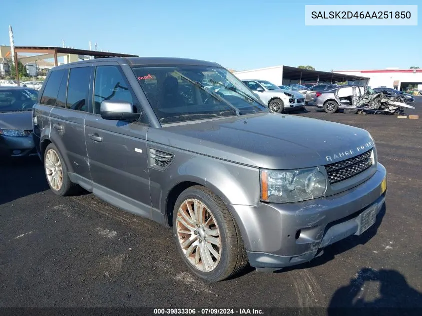 2010 Land Rover Range Rover Sport Hse VIN: SALSK2D46AA251850 Lot: 39833306