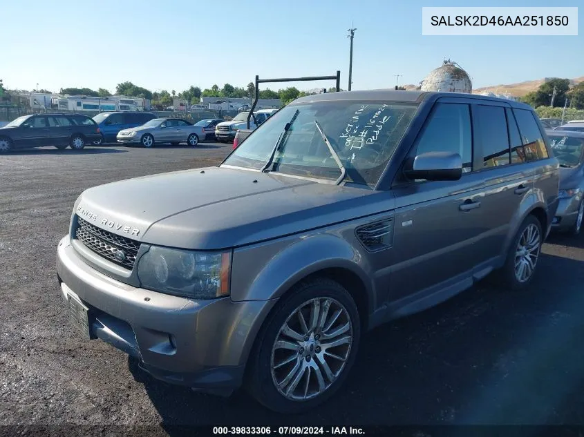 2010 Land Rover Range Rover Sport Hse VIN: SALSK2D46AA251850 Lot: 39833306