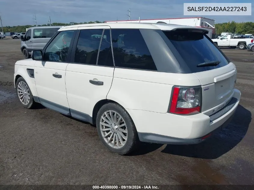 2010 Land Rover Range Rover Sport Hse VIN: SALSF2D42AA227243 Lot: 40398000