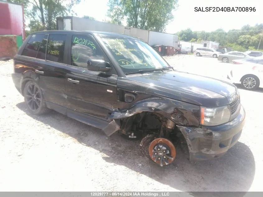 2011 Land Rover Range Rover Sport Hse VIN: SALSF2D40BA700896 Lot: 12029777