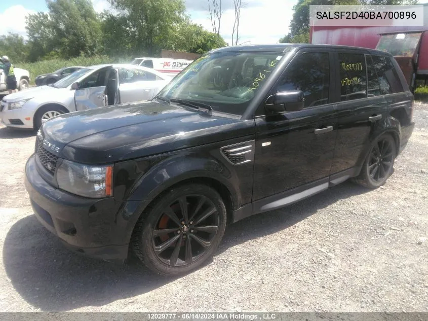 2011 Land Rover Range Rover Sport Hse VIN: SALSF2D40BA700896 Lot: 12029777