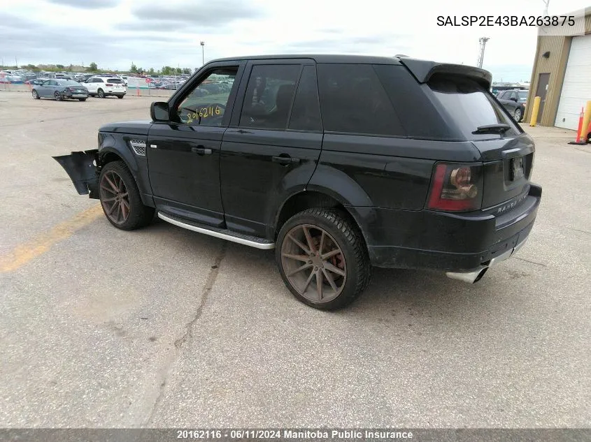 2011 Land Rover Range Rover Sport Hse VIN: SALSP2E43BA263875 Lot: 20162116