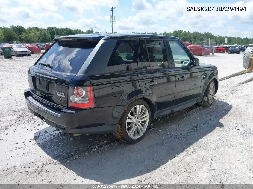 2011 Land Rover Range Rover Sport Hse VIN: SALSK2D43BA294494 Lot: 39295615