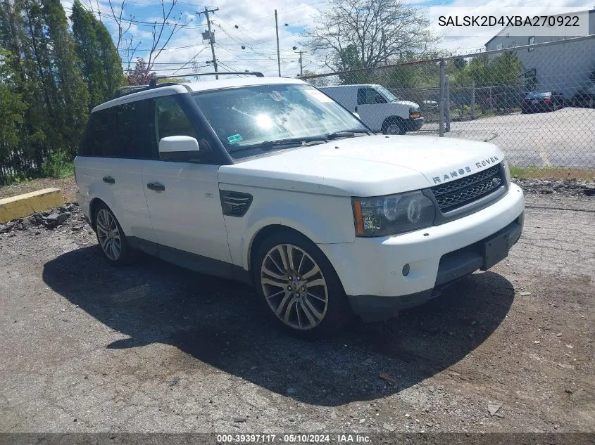 2011 Land Rover Range Rover Sport Hse VIN: SALSK2D4XBA270922 Lot: 39397117