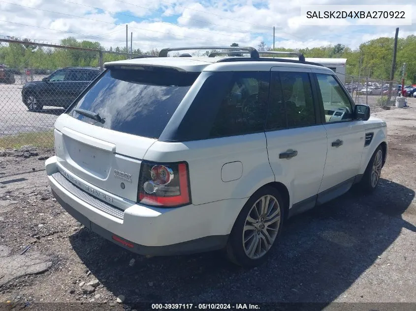 2011 Land Rover Range Rover Sport Hse VIN: SALSK2D4XBA270922 Lot: 39397117