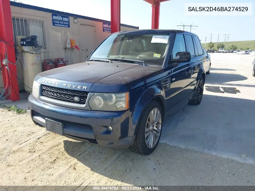 2011 Land Rover Range Rover Sport Lux VIN: SALSK2D46BA274529 Lot: 39474702