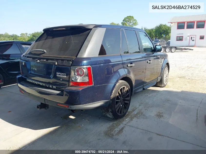 2011 Land Rover Range Rover Sport Lux VIN: SALSK2D46BA274529 Lot: 39474702