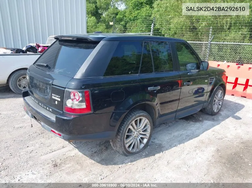 2011 Land Rover Range Rover Sport Hse VIN: SALSK2D42BA292610 Lot: 39618900