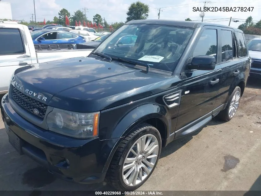 2011 Land Rover Range Rover Sport Hse VIN: SALSK2D45BA278247 Lot: 40229068