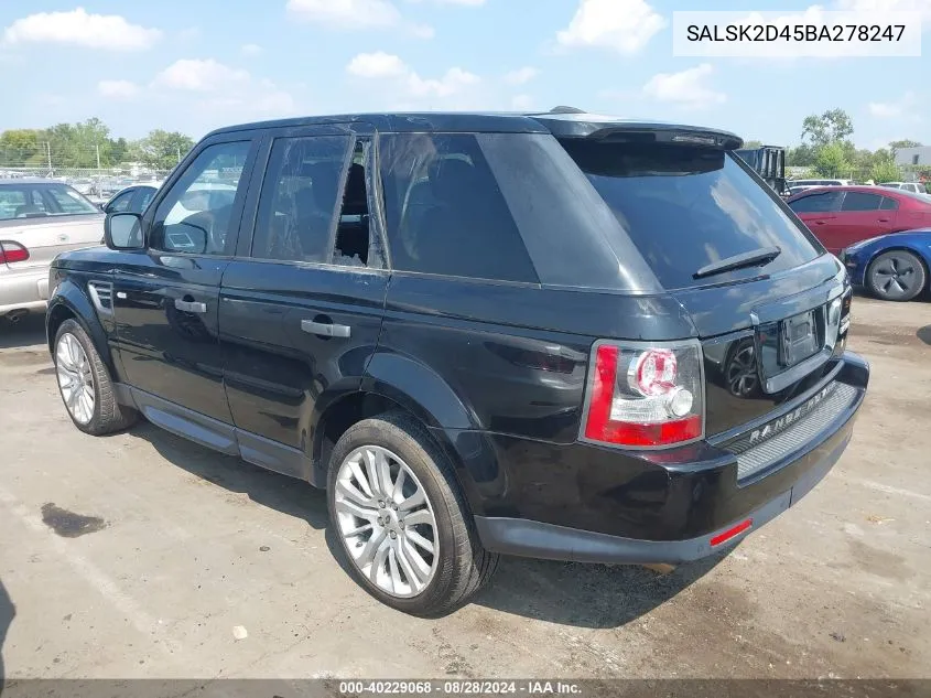 2011 Land Rover Range Rover Sport Hse VIN: SALSK2D45BA278247 Lot: 40229068