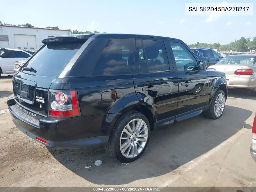 2011 Land Rover Range Rover Sport Hse VIN: SALSK2D45BA278247 Lot: 40229068