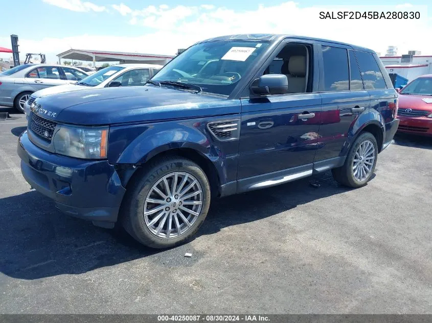 2011 Land Rover Range Rover Sport Hse VIN: SALSF2D45BA280830 Lot: 40250087