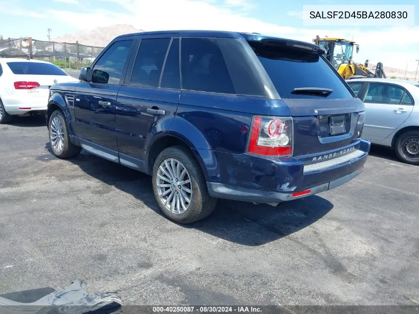 2011 Land Rover Range Rover Sport Hse VIN: SALSF2D45BA280830 Lot: 40250087