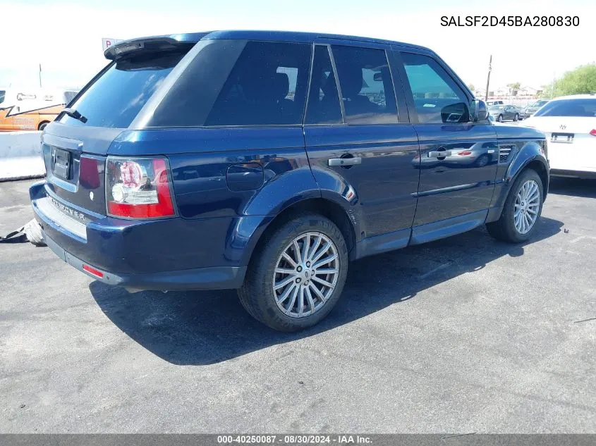 2011 Land Rover Range Rover Sport Hse VIN: SALSF2D45BA280830 Lot: 40250087