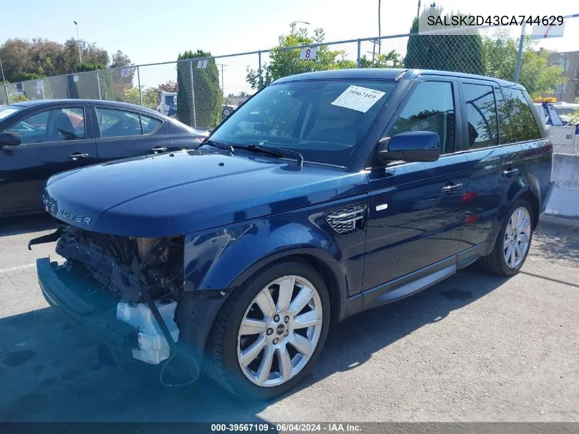 2012 Land Rover Range Rover Sport Hse VIN: SALSK2D43CA744629 Lot: 39567109