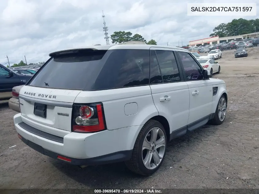 2012 Land Rover Range Rover Sport Lux VIN: SALSK2D47CA751597 Lot: 39695470