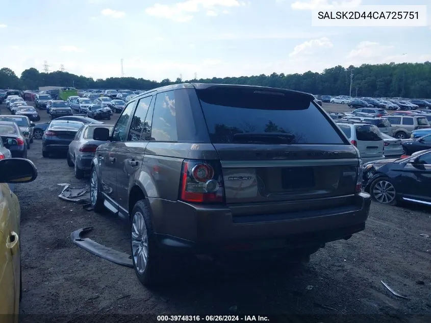 2012 Land Rover Range Rover Sport Hse VIN: SALSK2D44CA725751 Lot: 39748316