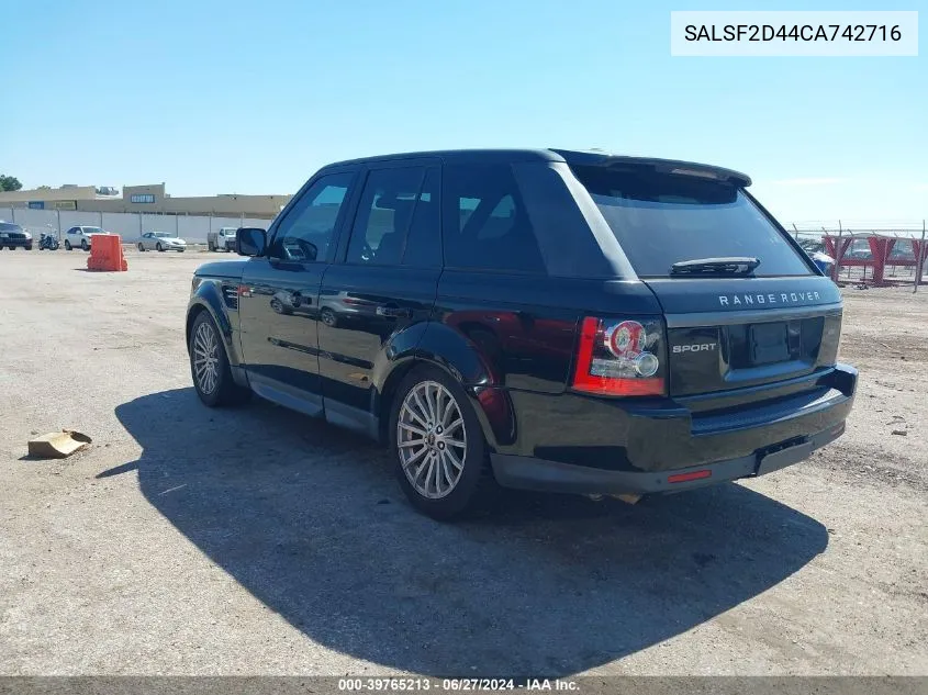 2012 Land Rover Range Rover Sport Hse VIN: SALSF2D44CA742716 Lot: 39765213