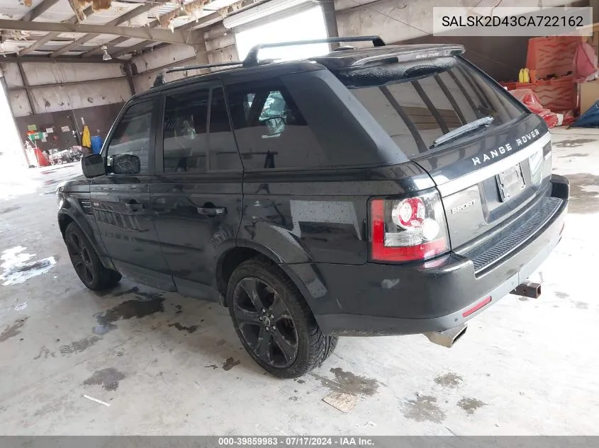 2012 Land Rover Range Rover Sport Hse VIN: SALSK2D43CA722162 Lot: 39859983