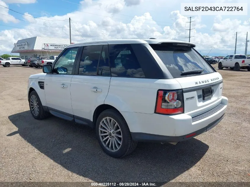 2012 Land Rover Range Rover Sport Hse VIN: SALSF2D43CA722764 Lot: 40225112