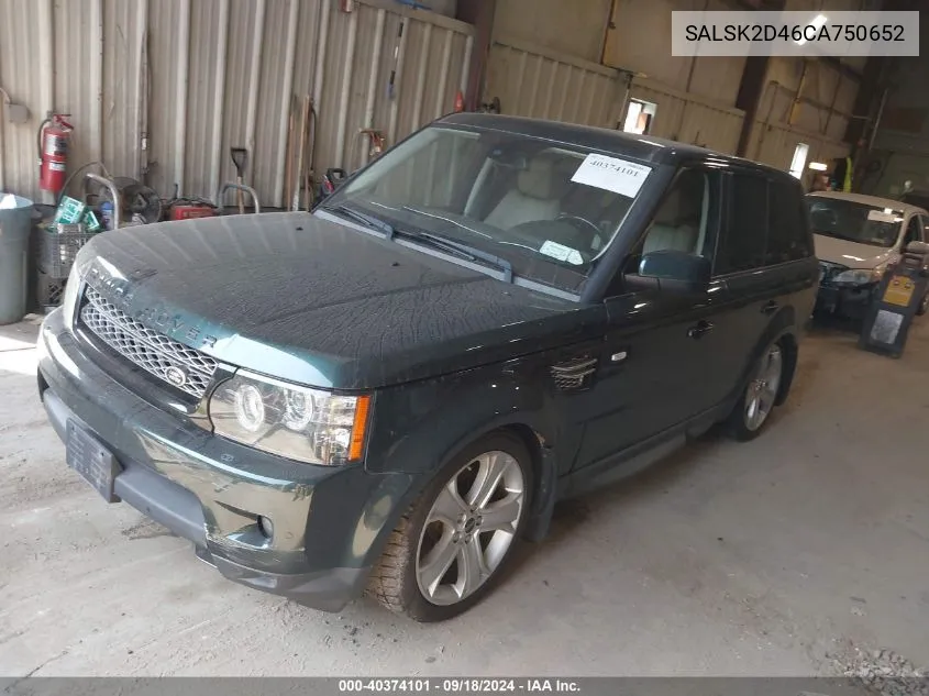 2012 Land Rover Range Rover Sport Hse VIN: SALSK2D46CA750652 Lot: 40374101