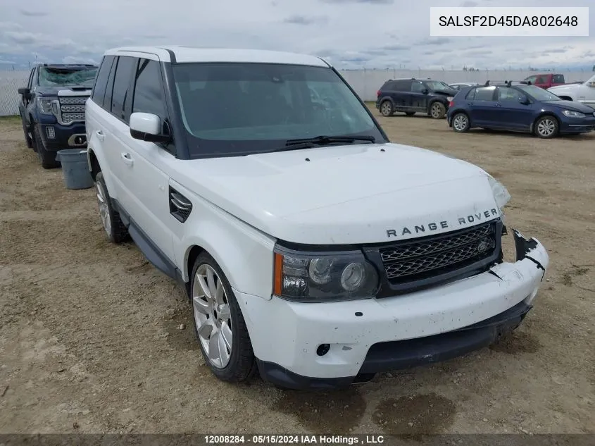 2013 Land Rover Range Rover Sport VIN: SALSF2D45DA802648 Lot: 12008284