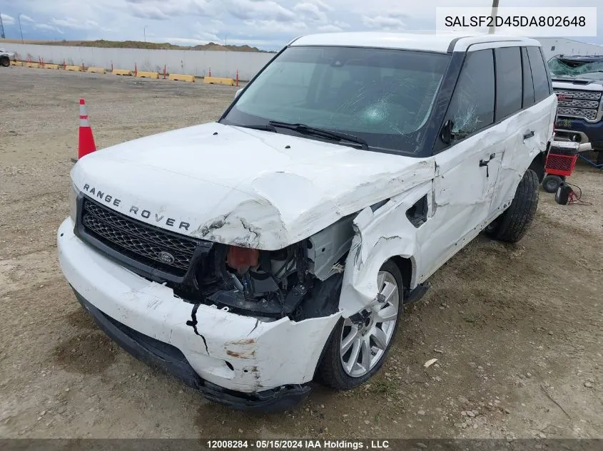 2013 Land Rover Range Rover Sport VIN: SALSF2D45DA802648 Lot: 12008284