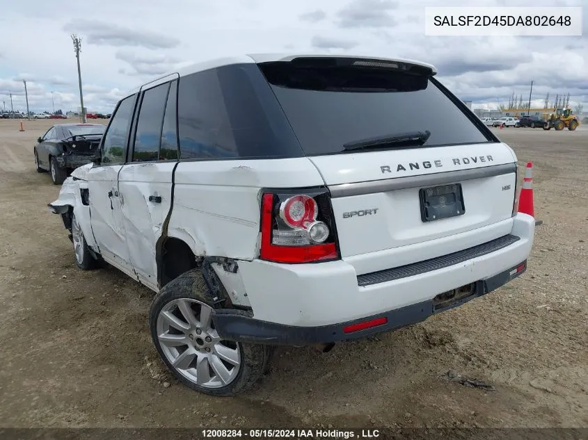 2013 Land Rover Range Rover Sport VIN: SALSF2D45DA802648 Lot: 12008284