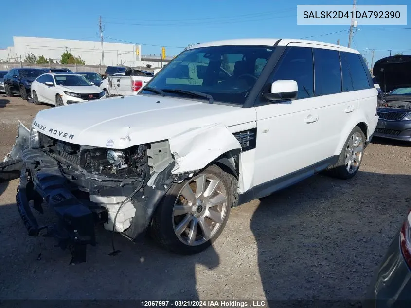 2013 Land Rover Range Rover Sport VIN: SALSK2D41DA792390 Lot: 12067997