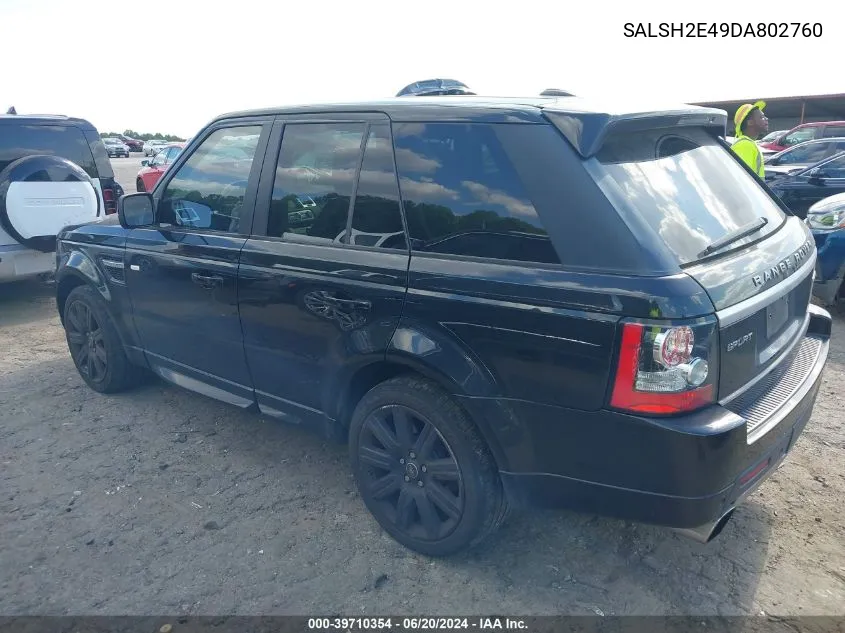 2013 Land Rover Range Rover Sport Supercharged VIN: SALSH2E49DA802760 Lot: 39710354