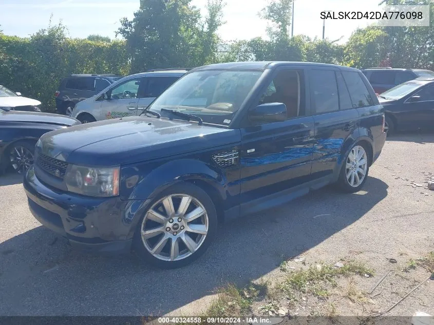 2013 Land Rover Range Rover Sport Hse VIN: SALSK2D42DA776098 Lot: 40324558