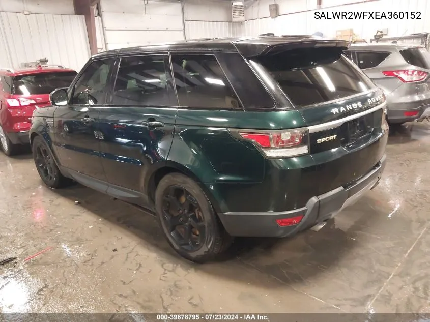 2014 Land Rover Range Rover Sport 3.0L V6 Supercharged Hse VIN: SALWR2WFXEA360152 Lot: 39878795