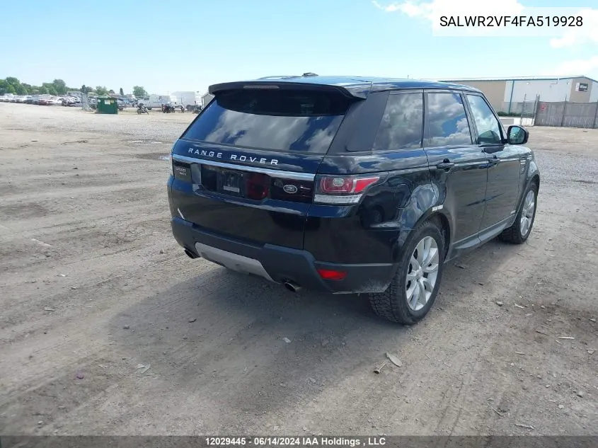 2015 Land Rover Range Rover Sport VIN: SALWR2VF4FA519928 Lot: 12029445