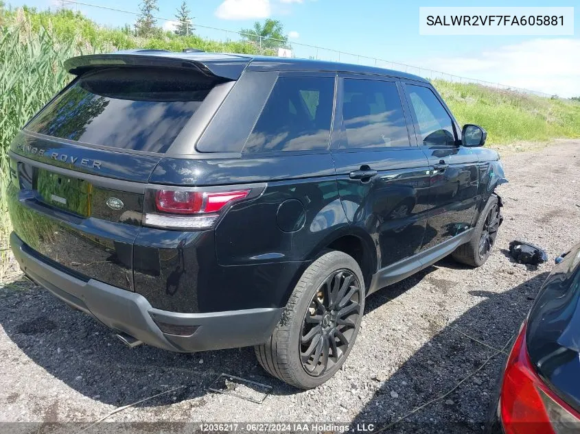 2015 Land Rover Range Rover Sport VIN: SALWR2VF7FA605881 Lot: 12036217